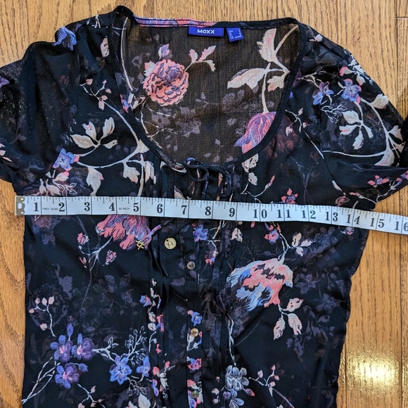 MEXX Floral Sheer Black Blouse 3/4 sleeve Size S Small - Picture 8 of 8